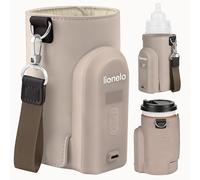 Lionelo Thermup Go Evo Advanced Portable Bottle Warmer with USB-C 9hr Battery LCD Display 5 Temperature Settings 38-50°C Fits 50-80mm Bottles, Car Charger Compatible, Safety Control (BEIGE TAUPE, EVO)