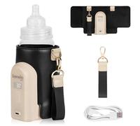 Lionelo Thermup Go Evo Advanced Portable Bottle Warmer with USB-C 9hr Battery LCD Display 5 Temperature Settings 38-50°C Fits 50-80mm Bottles, Car Charger Compatible, Safety Control (Black Gold, EVO)