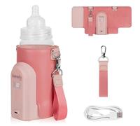 Lionelo Thermup Go Evo Advanced Portable Bottle Warmer with USB-C 9hr Battery LCD Display 5 Temperature Settings 38-50°C Fits 50-80mm Bottles, Car Charger Compatible, Safety Control (Coral Pink, EVO)