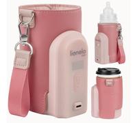 Lionelo Thermup Go Evo Advanced Portable Bottle Warmer with USB-C 9hr Battery LCD Display 5 Temperature Settings 38-50°C Fits 50-80mm Bottles, Car Charger Compatible, Safety Control (Coral Pink, EVO)