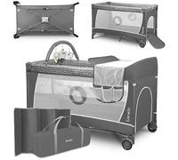 lionelo Travel Cot and Baby zone FLOWER 2-in1-with Changing Table for Newborns and Toddlers 0-36 kg, 2-level Mattress height, Mesh transparent Walls, Side Entry, Toy Bar, LockGuard Safety, Quick-Fold