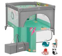 LIONELO Travel Cot & Baby Playpen Mille 100 x 100 cm with Padded Frame & Mesh Transparent Walls, Mattress, Side-Zip Door, Play Yard for Babies Unisex Age 0-36 Months, Portable & Foldable, Wheels, Bag