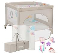 LIONELO Travel Cot & Baby Playpen Mille 100 x 100 cm with Padded Frame & Mesh Transparent Walls, Mattress, Side-Zip Door, Play Yard for Babies Unisex Age 0-36 Months, Portable & Foldable, Wheels, Bag
