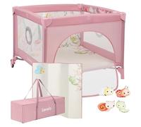 LIONELO Travel Cot & Baby Playpen Mille 100 x 100 cm with Padded Frame & Mesh Transparent Walls, Mattress, Side-Zip Door, Play Yard for Babies Unisex Age 0-36 Months, Portable & Foldable, Wheels, Bag