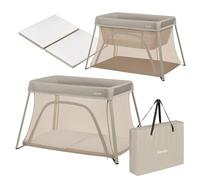 lionelo Travel Cot & Playpen 3-in-1 ALICE Foldable Baby Cot with Side Zip Entrance, 2 Mattress Heights, Thick T25 Foam Mattress, Lightweight Compact Design with Travel Bag, From birth up to 36 months