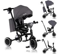 Lionelo Tris Plus 2in1 Kids' Tricycle Convertible Stroller Trike from 9 Months to 5 Years/25kg with Adjustable 360° Swivel Seat, Sun Canopy, Parent Control Handle Safety Features PU wheels Accessories