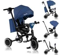 Lionelo Tris Plus 2in1 Kids' Tricycle Convertible Stroller Trike from 9 Months to 5 Years/25kg with Adjustable 360° Swivel Seat, Sun Canopy, Parent Control Handle Safety Features PU wheels Accessories