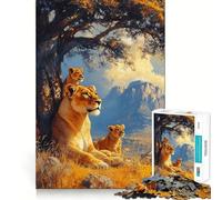 Lioness And Cubs Under A Tree 1000 Pieces Jigsaws Adults Puzzles Gifts Creative Play Nice Thick Real Challenge Great Gift (38x52cm)