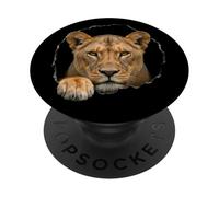Lioness Breaking Through Torn Hole Wild Cat Graphic PopSockets Adhesive PopGrip