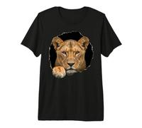 Lioness Breaking Through Torn Hole Wild Cat Graphic Premium T-Shirt