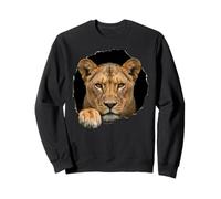 Lioness Breaking Through Torn Hole Wild Cat Graphic Sweatshirt