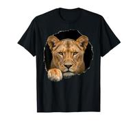 Lioness Breaking Through Torn Hole Wild Cat Graphic T-Shirt