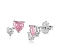 Lioness by TF Amora Pink Heart Studs - Solid 925 Sterling Silver, Rhodium-Plated - 12.5mm
