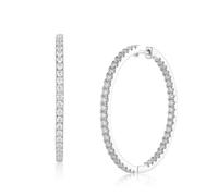 Lioness by TF Mira Full Hoop Earrings - Solid 925 Sterling Silver, Rhodium-Plated, Moissanite - 40mm - Fine jewelry