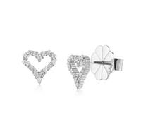 Lioness by TF Open Heart Studs - Solid 925 Sterling Silver, Rhodium-Plated, Moissanite - 12.5mm