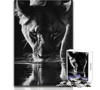 Lioness Drinking Water - Black And White Puzzle for Teenagers 1000 Pieces Learning through Play Experience Heartfelt Special Occasion Gift Size 50x75cm