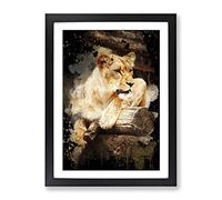 Lioness Lion Modern Cb Framed Print | A2 Black Framed Wall Art | Ready to Hang | Modern Animal Picture | Living Room Bedroom Lounge Office