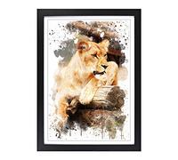 Lioness Lion V3 Framed Print | A2 Black Framed Wall Art | Ready to Hang | Modern Animal Picture | Living Room Bedroom Lounge Office