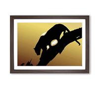 Lioness Lion with Sunset Framed Print | A2 Walnut Framed Wall Art | Ready to Hang | Modern Animal Picture | Living Room Bedroom Lounge Office