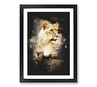 Lioness Paint Splash Framed Print | A2 Black Framed Wall Art | Ready to Hang | Modern Nature Picture | Living Room Bedroom Lounge Office