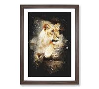 Lioness Paint Splash Framed Print | A2 Walnut Framed Wall Art | Ready to Hang | Modern Nature Picture | Living Room Bedroom Lounge Office