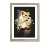 Lioness Paint Splash Modern Framed Print | A4 Oak Framed Wall Art | Ready to Hang | Modern Nature Picture | Living Room Bedroom Lounge Office