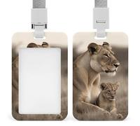 Lioness with Cub Badge Holder with Lanyard - Waterproof Hard Plastic ID Card Holder Professional Name Tag Vertical ID Card Name Badge for Office Nurse Doctor Teacher