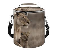 Lioness with Cub Lunch Bag, 15L Portable Leakproof Picnic Basket with Shoulder Strap, Insulated Picnic Cooler Bag for Camping, Beach, Hiking & Groceries