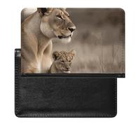 Lioness with Cub Passport Holder with 3 Card Slots, Portable PU Leather Travel Wallet, Slim Protective Cover for Passport, ID, Credit Cards