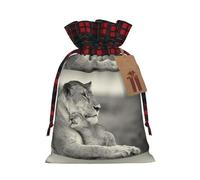 Lioness With Cub Printed Gift Bag, Perfect Color Blocking Burlap Gift Bag