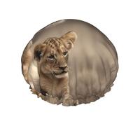 Lioness with cub Shower Cap for Women Double Layers Thick Hair Caps Reusable Waterproof Bath Caps with Elastic Band Hair Hat Washable Shower Hat for Men Women Spa Salon
