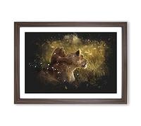 Lioness with Lion Cub Paint Splash Framed Print | A2 Walnut Framed Wall Art | Ready to Hang | Modern Animal Picture | Living Room Bedroom Lounge Office