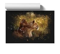 Lioness With Lion Cub Paint Splash | Unframed Wall Art Print | Ready to Frame Poster | Modern Home Decor Picture | Artwork for Living Room, Bedroom, Kitchen or Office | A3 (29.7x42 cm)