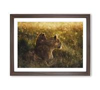 Lioness With Lion Cub Painting Modern Art Framed Print | A3 Walnut Framed Wall Art | Ready to Hang | Modern Animal Picture | Living Room Bedroom Lounge Office