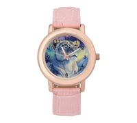 Lioness with Snows Aurora Borealis Women's Wrist Watch Fashion Alloy Quartz Watch with Strap Easy to Read