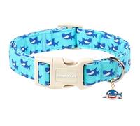 Lionet Paws Blue Dog Collar Summer Ocean Collars with Cute Sharks Pattern Pendant - Female Male Boy Dog Collar for Small Medium Large Dogs M