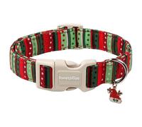 Lionet Paws Christmas Dog Collar- Cute Red&Green Stripes Dog Collars with Plastic Buckle and Christmas Hat Pendant,Light Dogs Collar for Medium Large Dogs