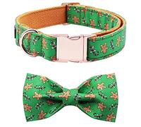 Lionet Paws Dog Collar with Bow Tie - Soft Comfortable Adjustable Christmas Collars with Metal Buckle for Medium Dogs, Neck 34-55cm