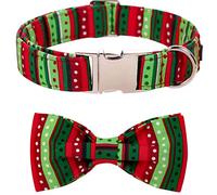 Lionet Paws Dog Collar with Bow Tie - Soft Comfortable Adjustable Christmas Collars with Metal Buckle for Medium Dogs, Neck 34-55cm