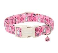 Lionet Paws Fall Dog Collar Halloween Ghost Bow Dogs Collars with Pink Pumpkin Pendant - Female Flower Dog Collar for Small Medium Dogs XS