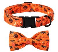 Lionet Paws Fall Halloween Dog Collar, Cute Bat Pumpkin Dog Collar for Medium Dogs, Adjustable Cotton Orange Pet Collars for Small Medium Dogs