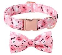 Lionet Paws Fall Pink Dog Collar, Cute Halloween Dog Collar for Medium Dogs, Adjustable Cotton Pumpkin Ghost Pet Collars for Small Medium Dogs