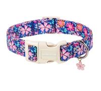 Lionet Paws Floral Dog Collar Spring Summer Daisy Cosmos Bipinnatus Collars with Pink Cherry Blossom Pattern Pendant - Female Girl Dog Collar for Small Medium Large Dogs S