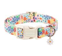 Lionet Paws Floral Dog Collar Summer Wildflowers Cosmos Corn Poppy Collars with Pink Daisies Pattern Pendant - Female Girl Dog Collar for Small Medium Dogs XS