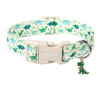 Lionet Paws Green and Blue Dinosaur Dog Collar- Cute Stegosaurus and Raptor Beige Dog Collars with Plastic Buckle,Light Adjustable Dog Collars for Small Dogs