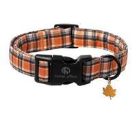 Lionet Paws Halloween Dog Collar- Cute Blank Orange Grid Fall Dog Collars with Plastic Buckle and Leave Pendant, Light Thanksgivng Day Dog Collars for Small Medium Dogs