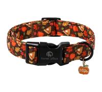 Lionet Paws Halloween Dog Collar- Cute Leaves Brown Dog Collars with Plastic Buckle and Pumpkin Pendant,Light Adjustable Dog Collars for Medium Large Dogs