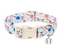 Lionet Paws Light Blue Summer Dog Collar Baseball Collars with Cute Baseballs Pattern Pendant - Female Male Boy Dog Collar for Small Medium Dogs XS