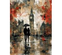 Lionhai 5D DIY Diamond Art Painting Kits Parisian Couple, Round Diamond Painting Pictures by Numbers, Diamond Art Full Drill, 16x20in