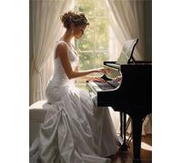Lionhai Diamond Painting Kits for Adults, Full Drill Girl Piano Diamond Art Kits Adults, Round Diamond Dots Crystal Art Kits for Adults Gift, Wall Home Room Decor Craft Kits for Kids 12x16in/30x40cm